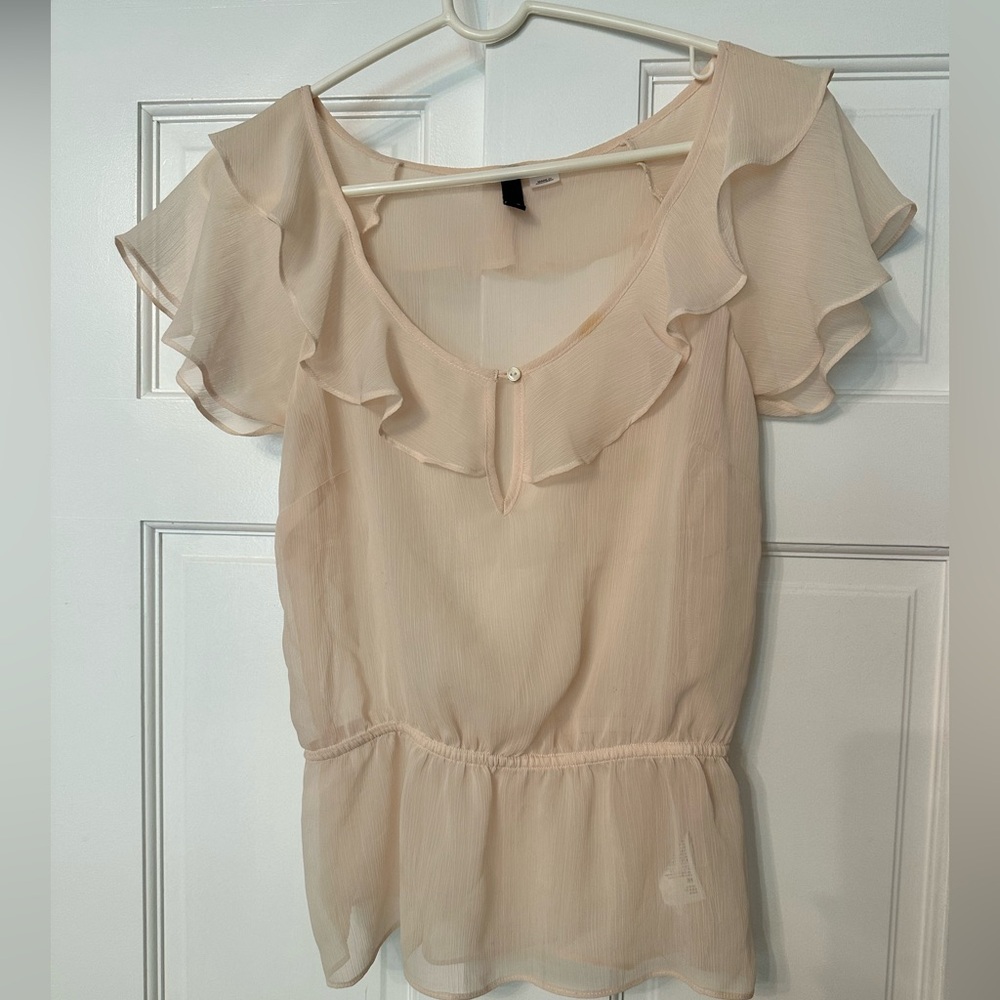 H&M Cream Ruffle Sleeve Blouse